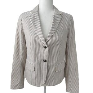 Gap The Academy Blazer Size 4 Tan Stripe Cotton Preppy Tailored Jacket Lined